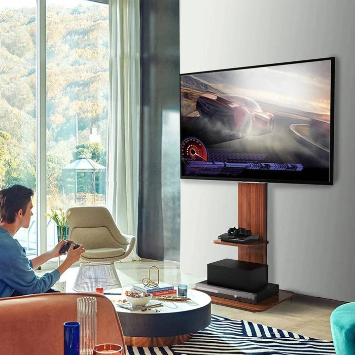 Universal Wood Floor TV Stand with Mount for 32-65 Inch TVs, Height Adjustable, VESA 60 x 40 cm - FLUXA