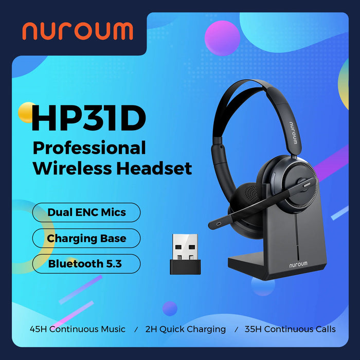 Wireless Headset with AI Noise Cancelling and Charging Stand