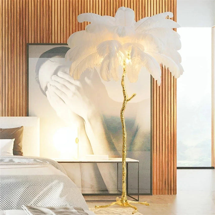 Resin Base Feather Floor Lamp for Living Room Decor