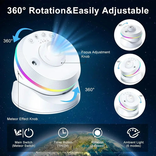 13-in-1 HD Galaxy Star Projector with 360° Rotation and Quiet Operation