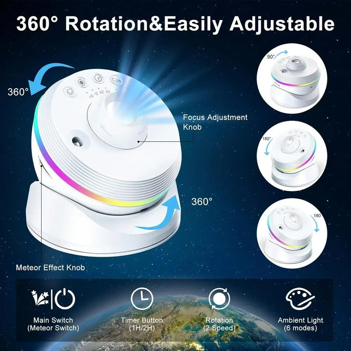 13-in-1 HD Galaxy Star Projector with 360° Rotation and Quiet Operation