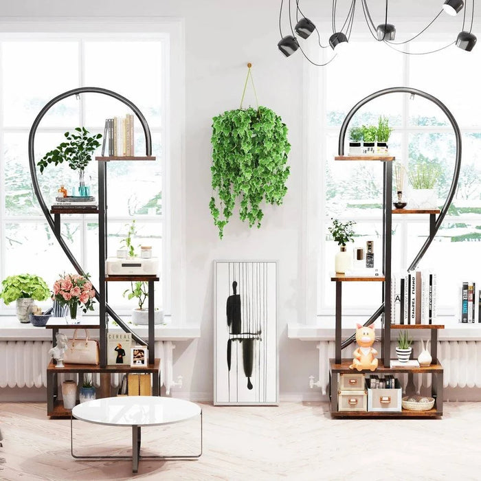 6 Tier Black Metal Plant Stand, Creative Half Heart Ladder Indoor Plant Shelf Rack - A stylish and modern black metal plant stand with six tiers