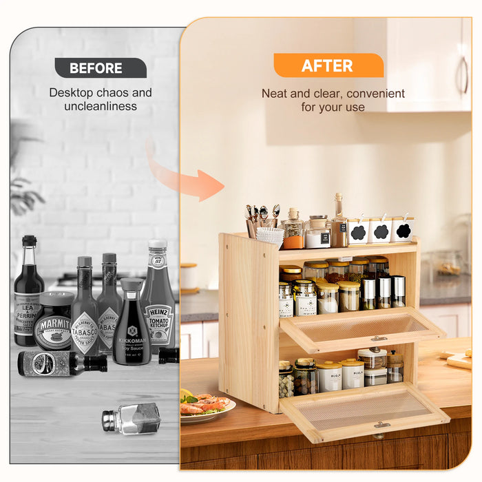 Wooden Kitchen Bread Organizer with Magnetic Door Closure