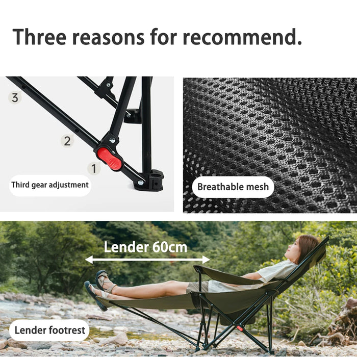 Portable Outdoor Camping Recliner Chair with Pillow – Hiking Green, 3-Position Adjustable