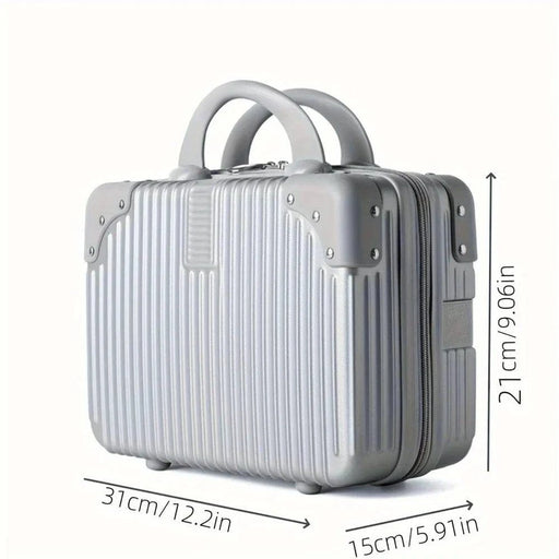 Makeup travel case with durable, water-resistant silver fabric exterior 