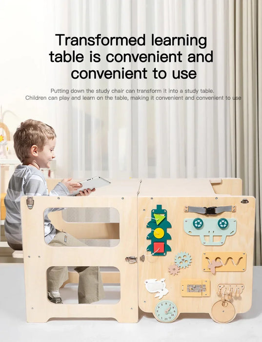 Wooden Frog Study Chair for Kids with Blackboard and Footrest