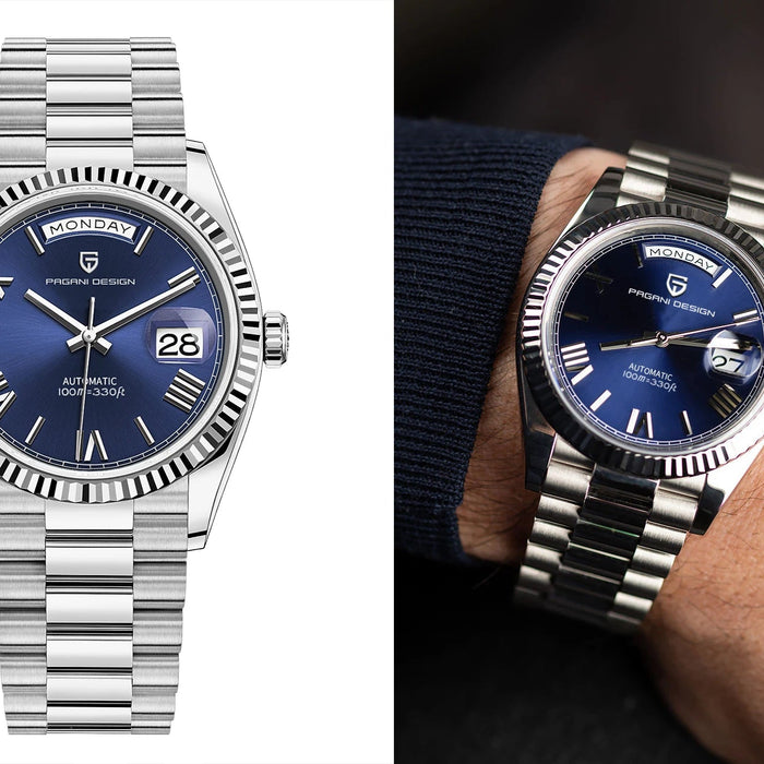 Stainless Steel Self-Winding Watch with Date Display