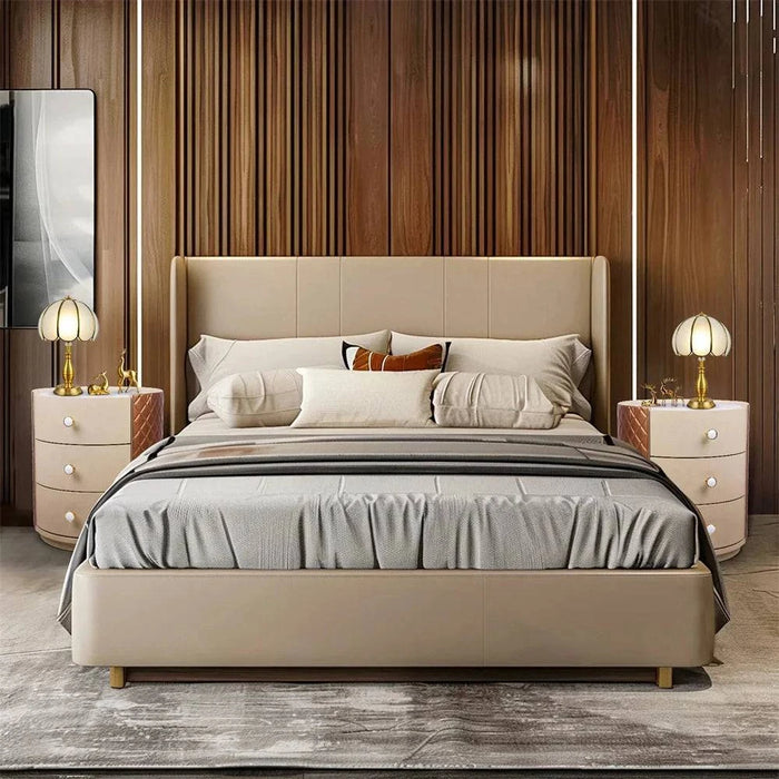 Durable PVC Faux Leather Modern Round Nightstand Bedside Table with Handcrafted Stitching