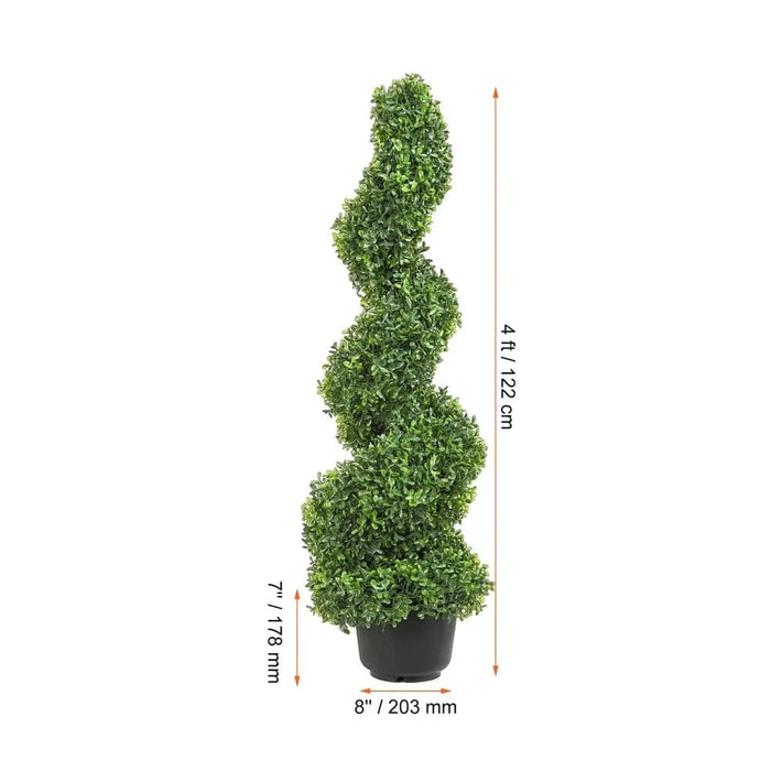 Complete Set of 2 Artificial Spiral Topiary Trees with Pot Base