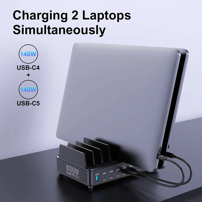 10-Port GaN USB Charger Stand for Laptop and Phone
