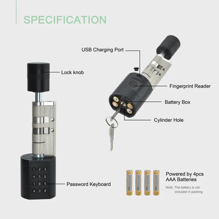 Fingerprint Cylinder Smart Door Lock Silver with Gateway Digital Keypad Key Card - Secure and Convenient Access Control System for Home or Office Security