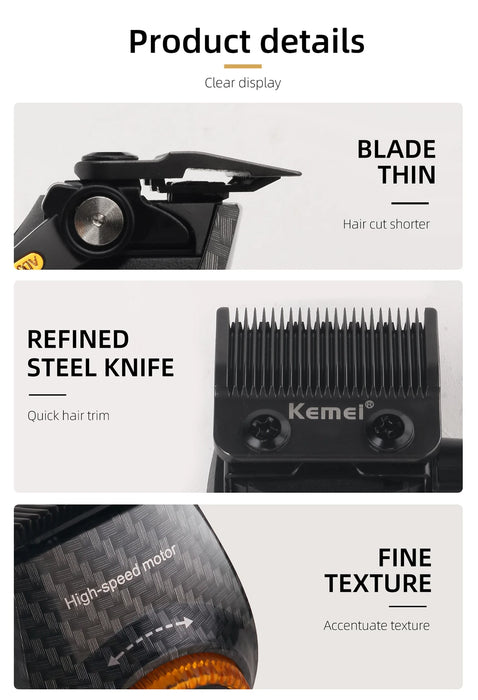 Professional cordless hair trimmer with 9000RPM, adjustable, base and storage box