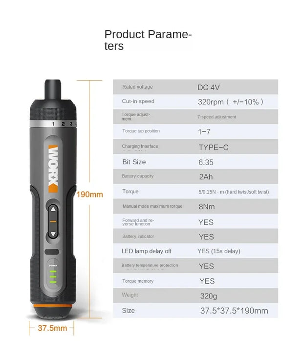 4V Cordless Electric Screwdriver Set USB Rechargeable 30 Bit Mini Drill Power Tool for DIY Home Improvement Projects