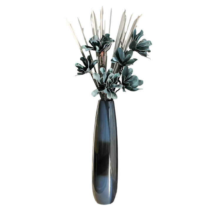 Large Ceramic Floor-standing Vase with Flower-B, Blue Black Decorative Accent