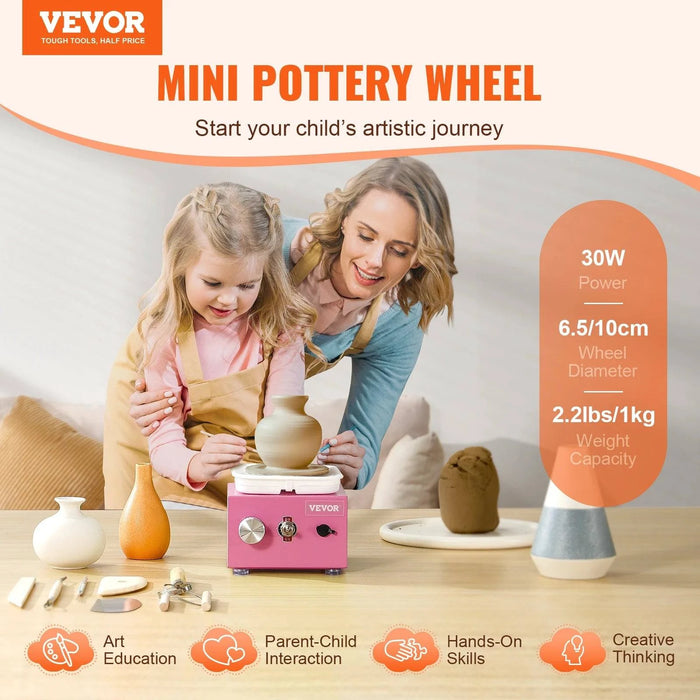 Adjustable speed white mini pottery wheel with 320RPM, 2 turntables, and 10cm/6cm size