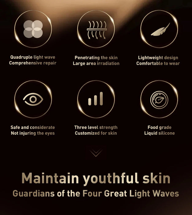 Flexible silicone 4-color anti-aging LED light therapy mask with red infrared