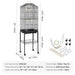 Stainless Steel Bird Flight Cage with Stand and Wheels - 45x35x150cm - FLUXA