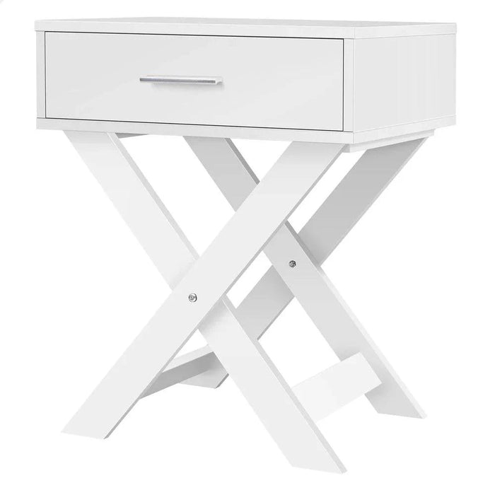 Scandinavian Bedside Table Nightstand with Storage Cabinet in White, featuring smooth slide rails for easy drawer access and solid construction with PVC edges for added stability