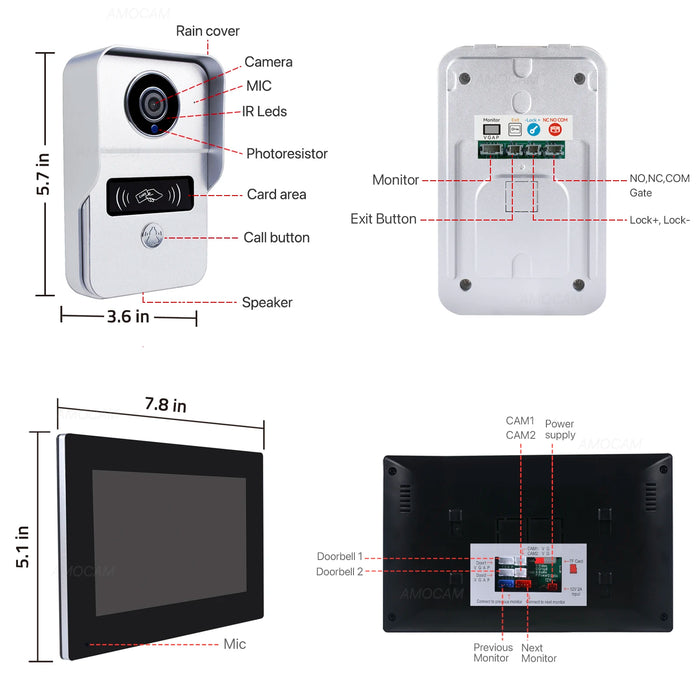 Wireless WiFi Video Doorbell 1080P Camera with 7 Inch Touch Screen