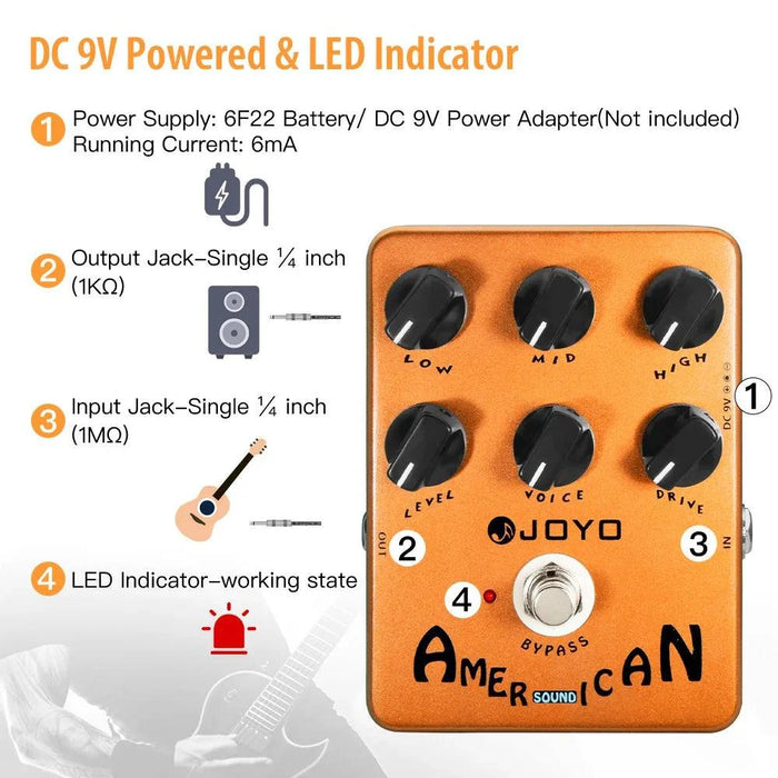 Overdrive Guitar Effects Pedal with Amplifier Simulation for JF-14 with adapter