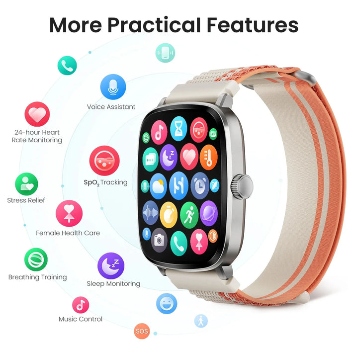 2.01” AMOLED Smartwatch – Bluetooth Call, Sport Mode, Voice Assistant, Silver Strap