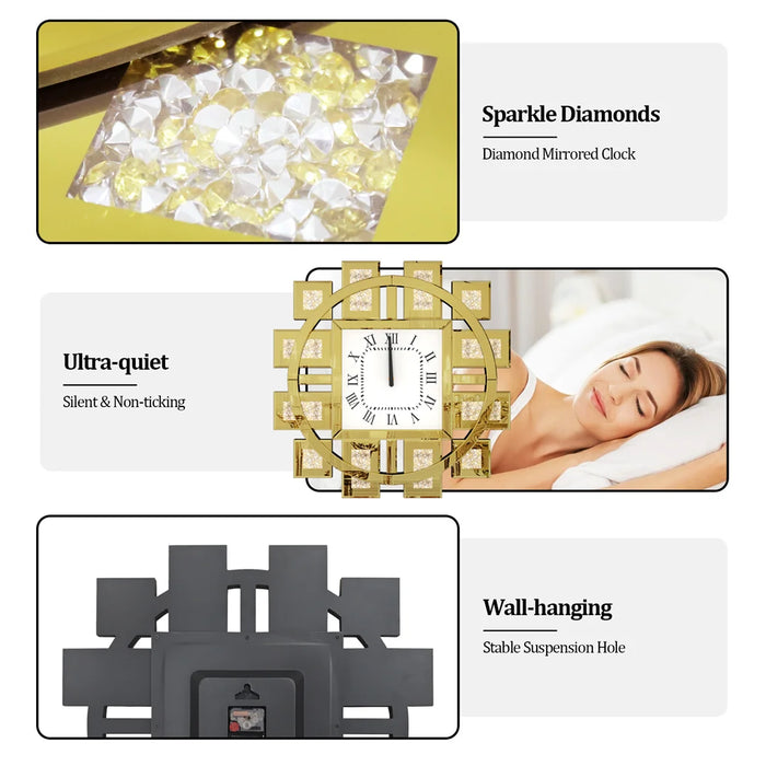 60CM gold irregular wall clock perfect for living room, bedroom, hallway, kitchen, or office