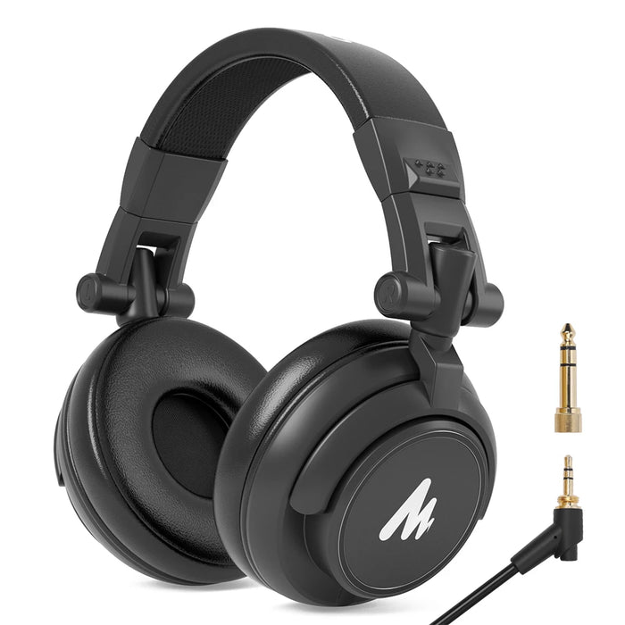 Professional Studio Monitor Headphones, 50mm Driver, Collapsible Design, Detachable Cable, Black