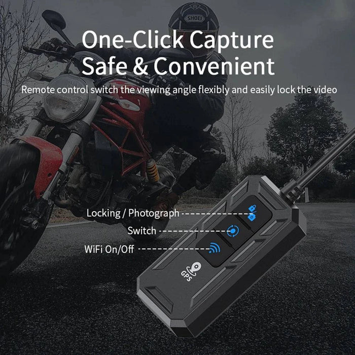 Dual 1080P Motorcycle DVR waterproof dash cam with WiFi and GPS (128GB) IPS display for easy video playback and real-time surveillance
