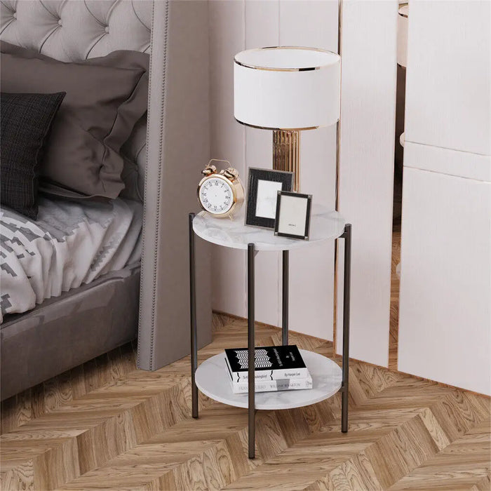 Stylish black metal frame 2-Tier Round Coffee Table with ample storage