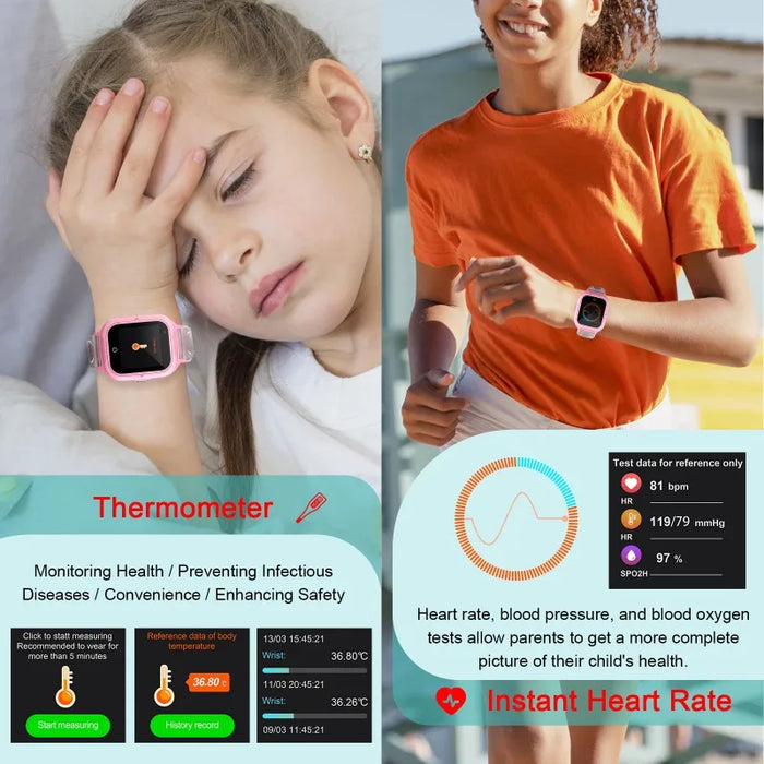 Blue 4G Kids Smartwatch with Thermometer and Tracker