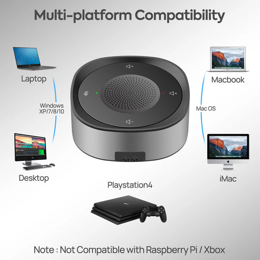  Sleek black USB conference speaker with omnidirectional microphone 