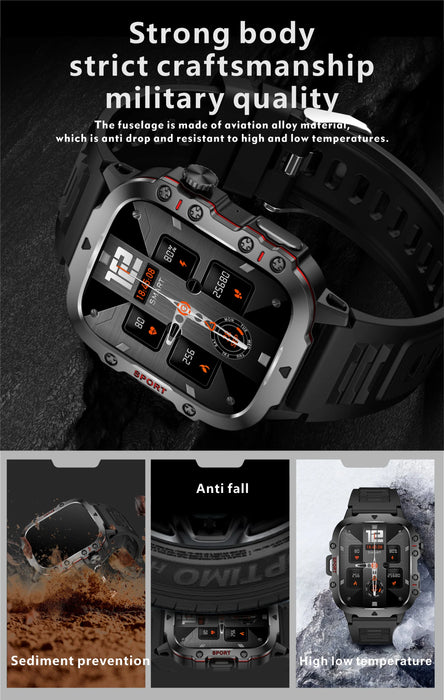 Military-Grade Outdoor Smartwatch 1.96" Display 5ATM Waterproof Fitness Tracker