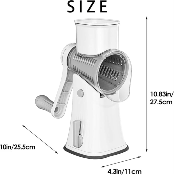 5 in 1 Rotary Cheese Grater Vegetable Slicer and Nut Chopper - White with multiple blades for easy food preparation