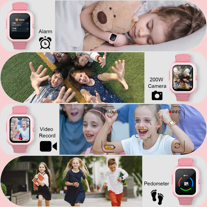 Pink Waterproof 4G Smartwatch for Kids with WhatsApp Support