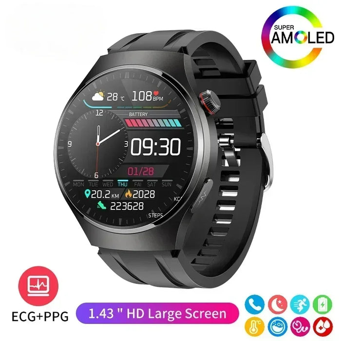 AMOLED 1.43" Fitness Smartwatch with Voice Assistant & ECG Tracker - Black