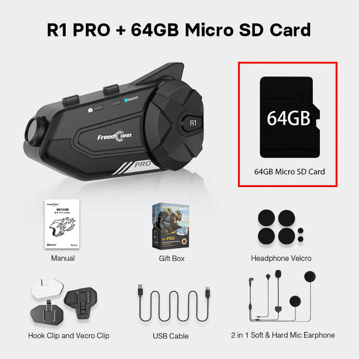 1000m Bluetooth Helmet Intercom with Dash Cam