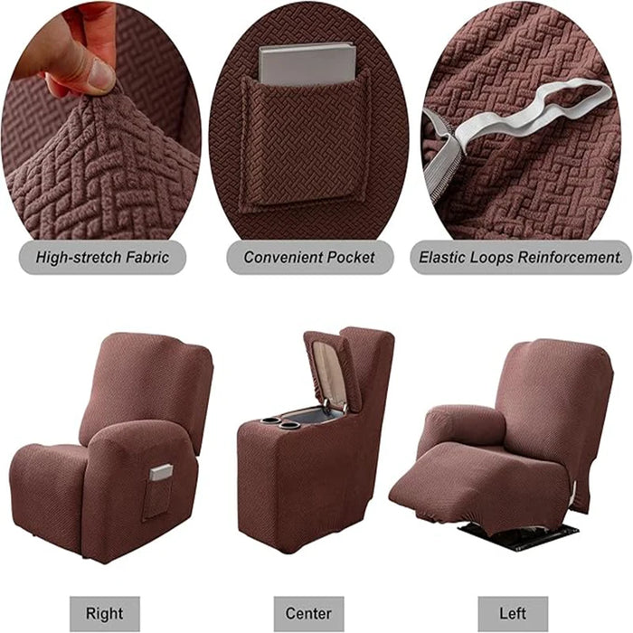 Stretch Recliner Sofa Covers with Console, 6PCS Wine Red