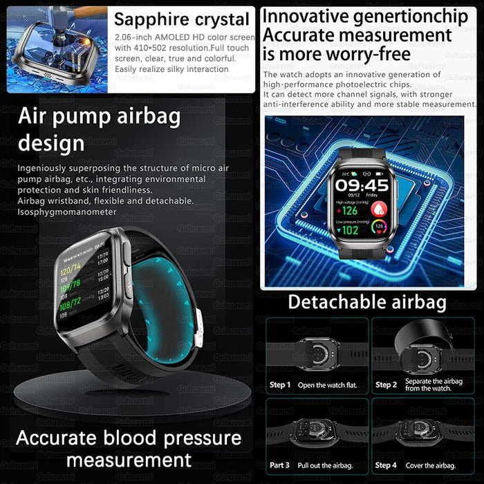 2.06" AMOLED Health Watch with ECG, Oxygen & Temp Sensor