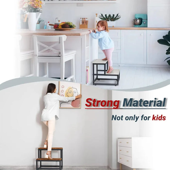 Sturdy 2-Step Stool, 500lbs Weight Capacity, Brown Steel Frame