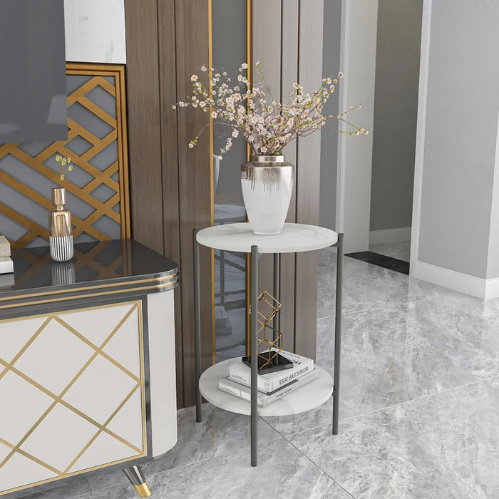 Contemporary 2-Tier Round Coffee Table with durable sintered stone top