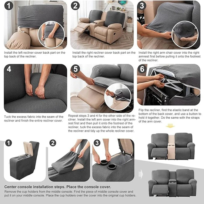 Stretch 2-Seater Recliner Sofa Covers with Console, Dark Grey