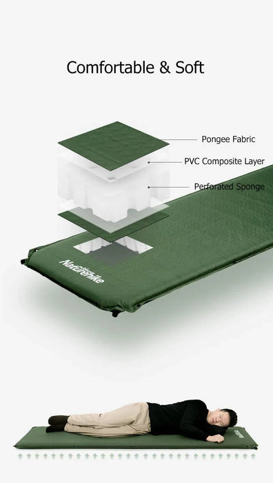 Self-Inflating Camping Mattress Portable Foam Sleeping Mat for Tents Green