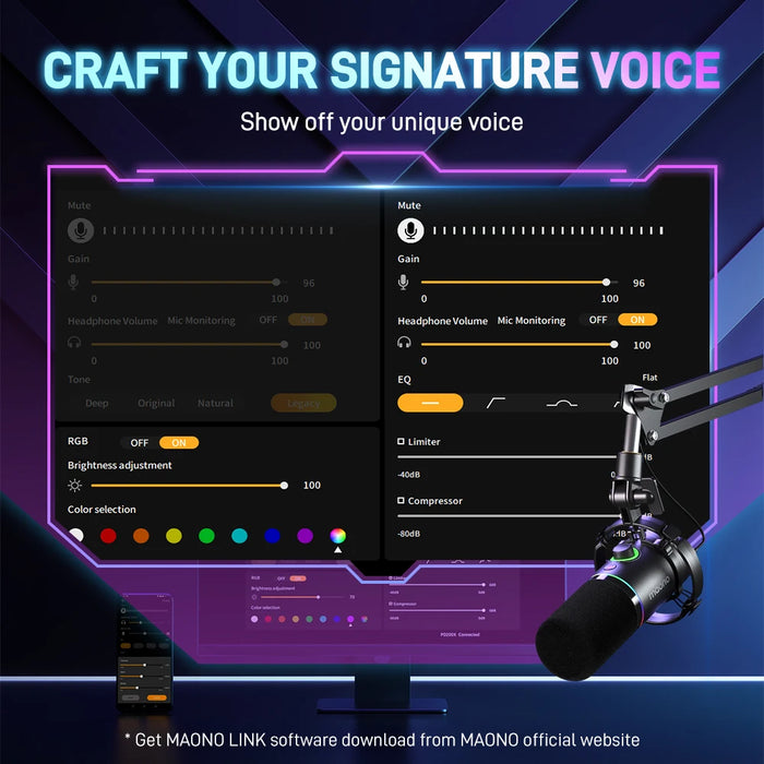 Studio Microphone Black USB/XLR, RGB, Real-Time Monitoring