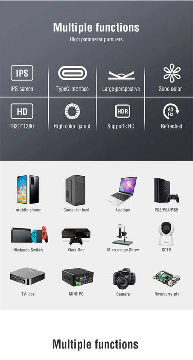 10.5-Inch Portable Monitor 1280P HDR Display for Laptop or Console