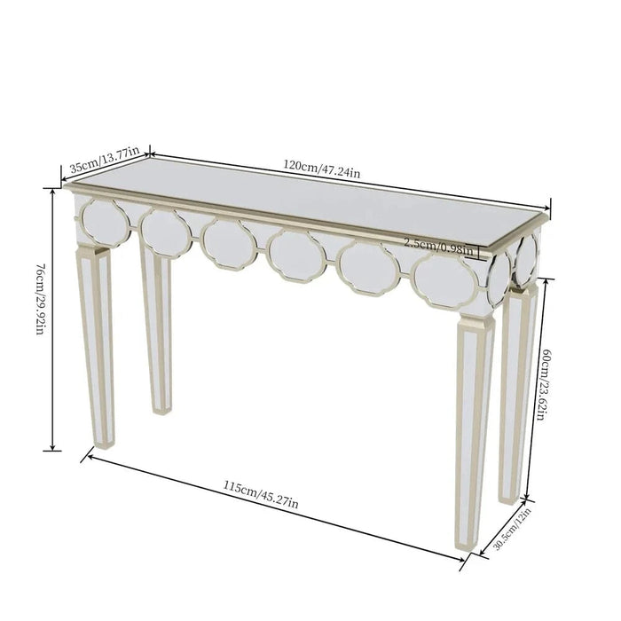 Rectangular Mirrored Console Table with Gold Rim and Elegant Design for Luxury Home Decor