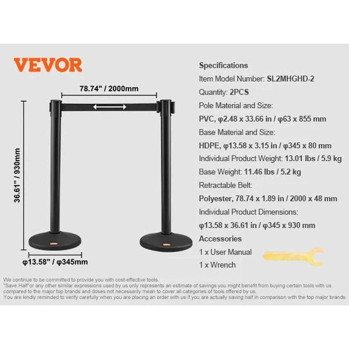  Sturdy crowd control stanchions with widened metal bases and non-slip rubber bottoms for reliable stability