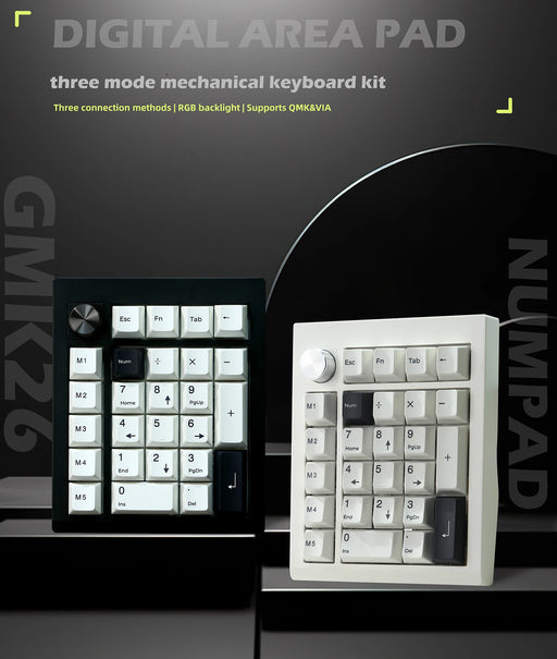 Number Pad Gasket QMK VIA Bluetooth 50 24GHz Wired Hot Swappable White for Win Mac product in white color with hot swappable switches and wireless Bluetooth connectivity