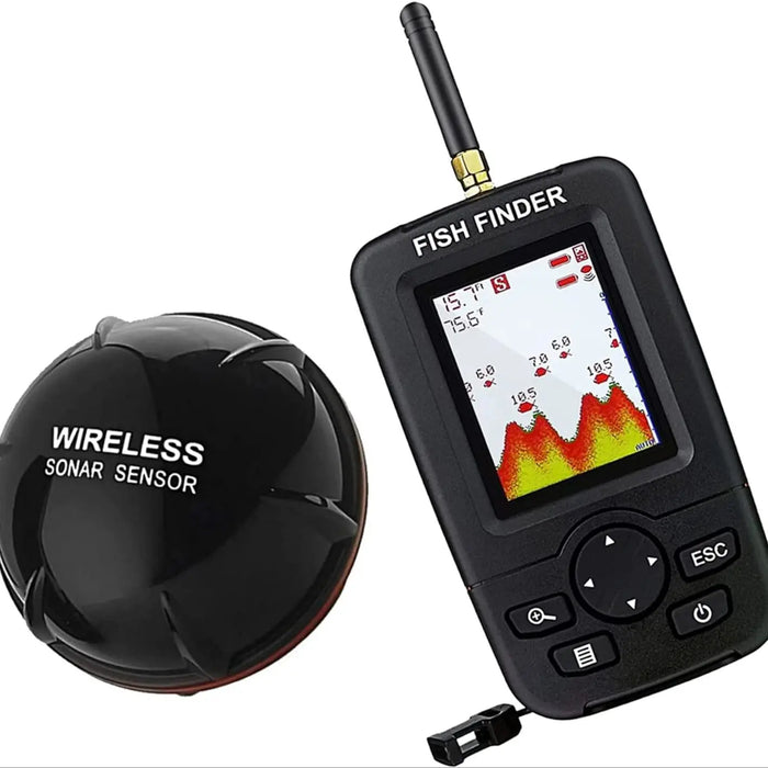Portable sonar fish finder with audible depth alerts and 06m to 36m depth detection