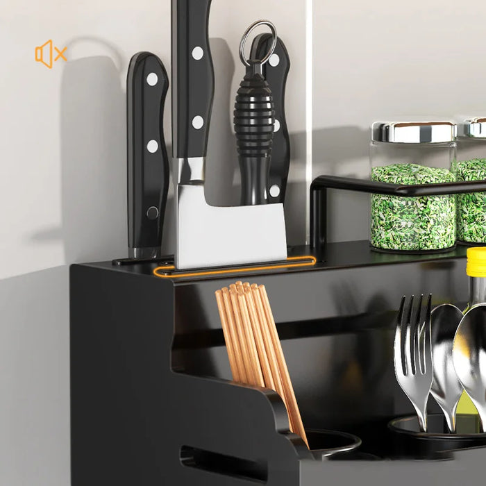 Double-Layer Wall-Mounted Kitchen Spice & Knife Storage Rack