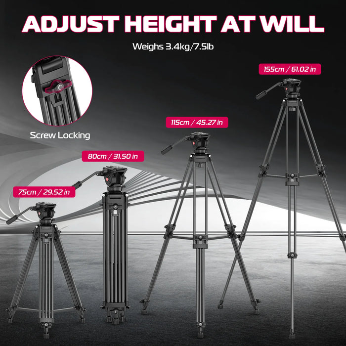 61” Heavy Duty Tripod with Fluid Head for DSLR & Video
